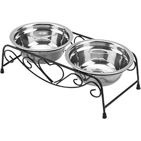 Stainless Steel Raised Pet Bowls wtih Double Dog Cat Food and Water Feeder Dish Retro Iron Elevated Stand for Pet (M)