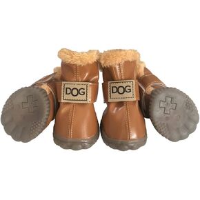 WINSOON Dog Australia Boots Pet Antiskid Shoes Winter Warm Skidproof Sneakers Paw Protectors 4-pcs Set (Size 6, Light Brown)