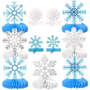 Rsstarxi 10 Pieces Frozen Winter Wonderland Party Decorations Glitter Silver Pink Snowflake Honeycomb Centerpieces for Winter Holiday Baby Shower Kids Birthday Christmas Party Cake Decorations