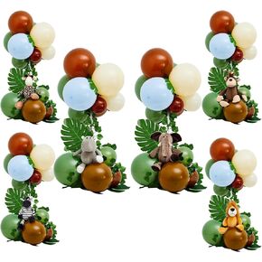 6 Sets of Safari Animals Baby Shower Centerpieces Balloons Decorations Kits with Plush Jungle Animals Doll Artificial Turtle Leafs for Birthday Party Table Top Decorations