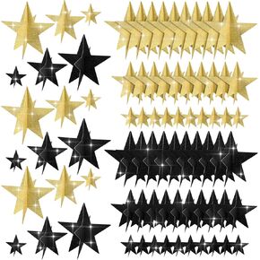 45 Pcs Gold Black Star Centerpieces for Movie Night Party Decorations 3D Movie Night Supplies Star Decorations in 3 Sizes 8" 5" 3" Red Carpet Film Show Theme Birthday Party Table Decor