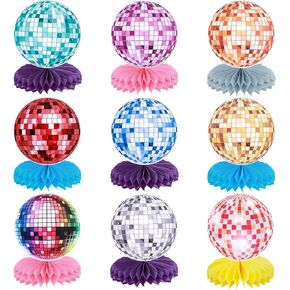 9pcs Disco Honeycomb Centerpieces, Colorful Disco Ball Table Decor Rock and Roll Theme Party Table Centerpieces Party Ball Centerpieces for 70s 80s 90s Disco Birthday Party Supplies(Multicolor2)