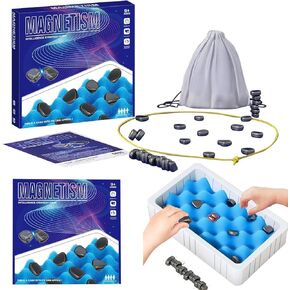 2024 New Magnetic Chess Game Set with Rocks,Fun Table Top Multiplayer Magnetic Chess Game with Stones,Magnet Game with String,Magnet Chess Game,Cluster Game for Kids Adult Board Games