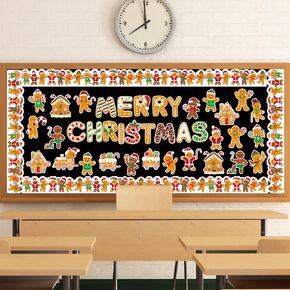 Fuutreo 96 Pcs Christmas Winter Gingerbread Man Bulletin Board Classroom Decoration Set Gingerbread Man Pattern Paper Cutouts Christmas Bulletin Board Decorations for Christmas Party Decor Supplies