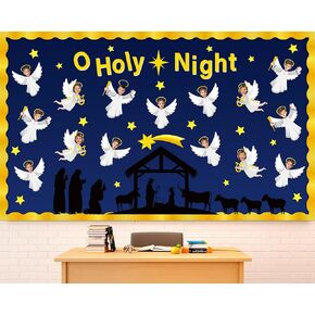 Christmas Nativity Bulletin Board Set Angel DIY Photo Craft Bulletin Board Christmas Religious Classroom Decoration Christmas Nativity Scene Cutouts for School Church Chalkboard Wall Office Decor