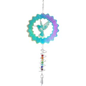 Hummingbird Wind Spinner Wind Sculptures with Colorful Crystal Suncatcher Outdoor Decorations Garden Yard Hanging Decor Birthday Mothers Day Memorial Housewarming Gifts for Women Mom Grandma Wife