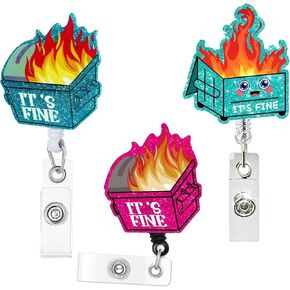 3 Pieces Dumpster Fire Badge Reel Dumpster Fire Desk Accessories Badge Reel Accessories Funny Badge Reel Id Name Holder Medicine Bottles Reels with Clip and Retractable Cord for Nurse Office