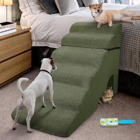 Foam Dog Stairs & Steps Ramps for High Beds 25-30 inches High Tall, LitaiL 6 Step Pet Stairs/Steps for High Beds 30 inch Large Dogs, Non-Slip Dog Ramps for Small Dogs, for Older Dogs/Cats