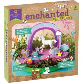 Craft-tastic Enchanted Garden - مجموعة الحرف اليدوية الطبيعية - للاستخدام الخارجي والداخلي - تنمو وتلعب - تأتي مع يونيكورن وبذور وديكورات الحديقة - للأعمار من 4 سنوات فما فوق مع المساعدة