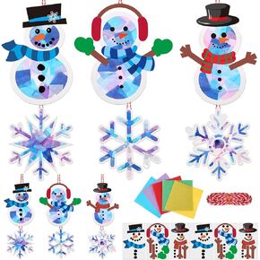 Motipuns 24 Set Snowflakes Paper Craft Kit DIY Winter Christmas Snowflake Paper Cutouts Make Your Own Snowflake Suncatcher Snowflakes Party Decoration for Winter Home Activities