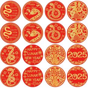 256 Pcs Chinese Lunar New Year Candy Stickers for Chinese New Year Decorations Classic 2025 Year of The Snake Round Candy Sticker Favors - Labels Fit Chocolate Candy
