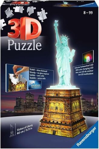 تمثال الحرية الليلي من Ravensburger - أحجية الصور المقطوعة ثلاثية الأبعاد مكونة من 108 قطعة للأطفال والكبار | ملاءمة دقيقة مع تقنية النقر السهل | قطعة عرض متينة | أكثر من قرن من الجودة in Saudi Arabia
