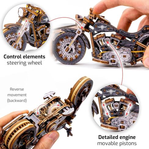 WOODEN.CITY Engineering DIY نموذج خشبي للبناء - مجموعات نماذج السيارات - ألغاز خشبية ثلاثية الأبعاد ممتازة للبالغين - مجموعات نماذج مفصلة للمتحمسين وهواة الجمع (دراجة نارية ثلاثية الأبعاد من طراز Cruiser V-Twin) in Kuwait
