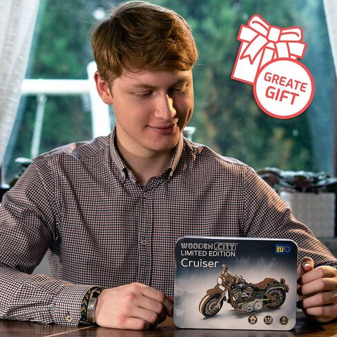 WOODEN.CITY Engineering DIY نموذج خشبي للبناء - مجموعات نماذج السيارات - ألغاز خشبية ثلاثية الأبعاد ممتازة للبالغين - مجموعات نماذج مفصلة للمتحمسين وهواة الجمع (دراجة نارية ثلاثية الأبعاد من طراز Cruiser V-Twin) in Kuwait