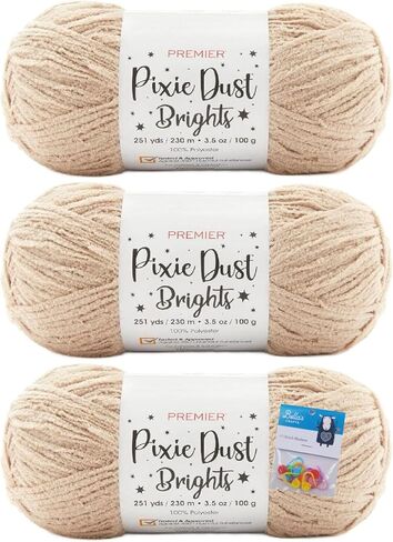 خيوط Premier Yarns Pixie Dust Brights Chenille - 3.5 أونصة - #4 متوسطة الوزن - حزمة مع أقلام تحديد الغرز من Bella's Crafts (Toffee) in Kuwait