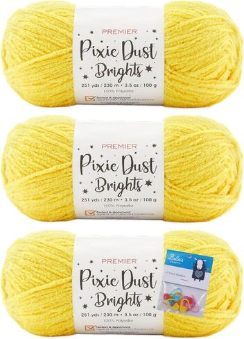 خيوط Premier Yarns Pixie Dust Brights Chenille - 3.5 أونصة - #4 متوسطة الوزن - حزمة مع أقلام تحديد الغرز من Bella's Crafts (Toffee) in Kuwait