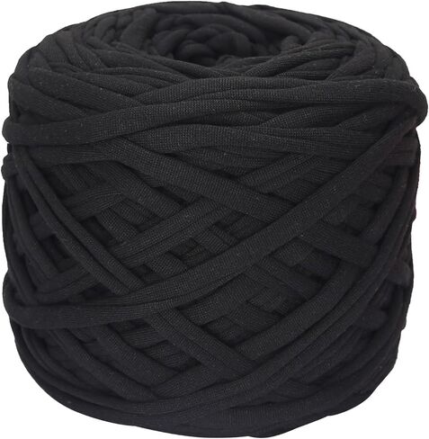 200g T-Shirt Yarn Elastic Fabric Crochet Cloth Yarn for DIY Knitting, Spaghetti Yarn Thick Knitting Yarn for Hand DIY Bag Basket Cushion Crocheting Projects,Home Decor(Black) in Saudi Arabia
