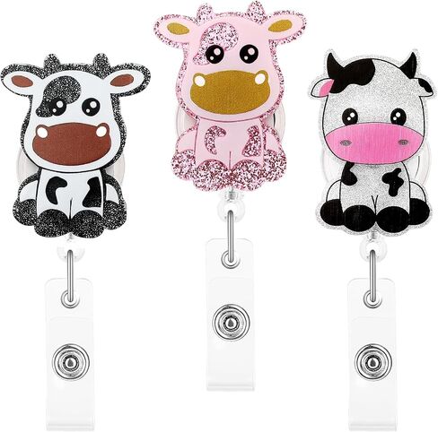 Cow Badge Reel Retractable Badge Holders Cute Print Animal ID Name Tag Holder Belt Card Clip Decor Accessories for Nurses Teacher Student Medical Assistant Volunteer Office Worker(Colorful) in Kuwait