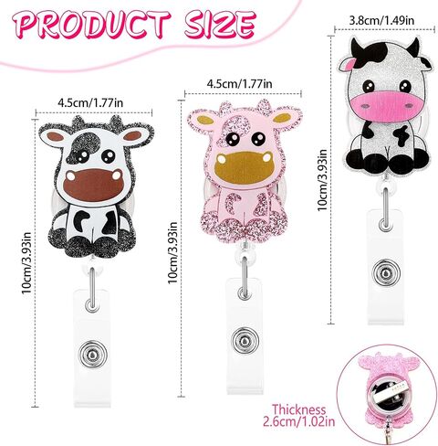 Cow Badge Reel Retractable Badge Holders Cute Print Animal ID Name Tag Holder Belt Card Clip Decor Accessories for Nurses Teacher Student Medical Assistant Volunteer Office Worker(Colorful) in Kuwait
