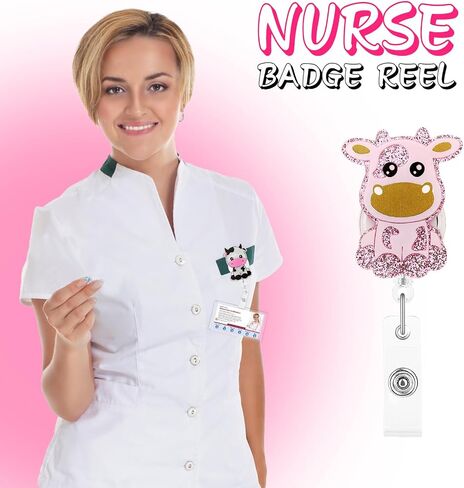 Cow Badge Reel Retractable Badge Holders Cute Print Animal ID Name Tag Holder Belt Card Clip Decor Accessories for Nurses Teacher Student Medical Assistant Volunteer Office Worker(Colorful) in Kuwait