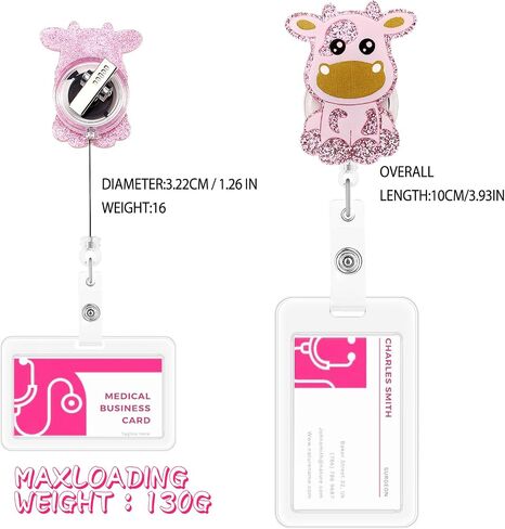 Cow Badge Reel Retractable Badge Holders Cute Print Animal ID Name Tag Holder Belt Card Clip Decor Accessories for Nurses Teacher Student Medical Assistant Volunteer Office Worker(Colorful) in Kuwait