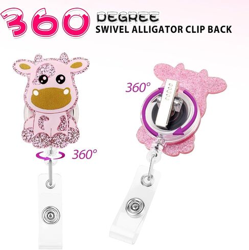 Cow Badge Reel Retractable Badge Holders Cute Print Animal ID Name Tag Holder Belt Card Clip Decor Accessories for Nurses Teacher Student Medical Assistant Volunteer Office Worker(Colorful) in Kuwait