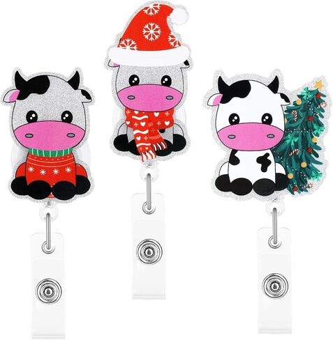 Cow Badge Reel Retractable Badge Holders Cute Print Animal ID Name Tag Holder Belt Card Clip Decor Accessories for Nurses Teacher Student Medical Assistant Volunteer Office Worker(Colorful) in Kuwait