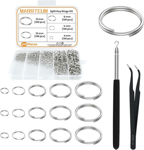 500 Pcs Double Open Jump Rings Kit, Stainless Steel Mini Round Split Craft Jump Keychains Key Ring with Double Loops Connectors for Jewelry Making, Bracelets Necklace Repair, DIY (4, 6, 8, 10, 12mm) in Saudi Arabia