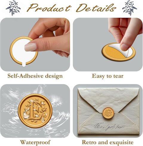 50Pcs Gold Wax Seal Stickers M Self Adhesive Letter Wax Stickers for Wedding Party Birthday Invitations Envelope Seals Christmas Gift Wrap Decoration in Kuwait