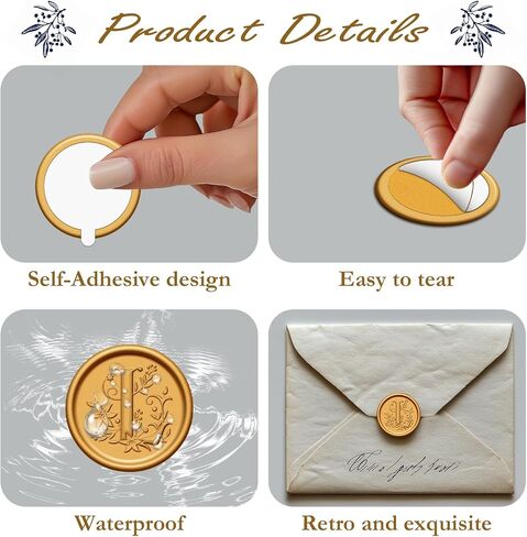 50Pcs Gold Wax Seal Stickers M Self Adhesive Letter Wax Stickers for Wedding Party Birthday Invitations Envelope Seals Christmas Gift Wrap Decoration in Kuwait
