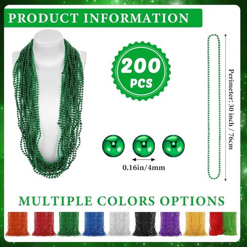 200 قطعة من خرز ماردي غرا من Tigeen، قلادة مطرزة معدنية مقاس 76.2 سم من أجل كرنفال الهالوين، ملابس روح المدرسة (أخضر) in Kuwait