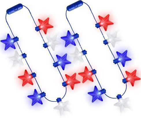 Independence Day Necklace Accessories, 4Pcs LED Holiday Light Up Stars Necklace, Red Blue White Flashing Necklace for 4th of July Parades Patriotic Celebration Themed Firework Party Memorial Day in Kuwait