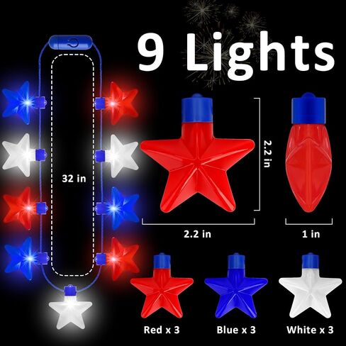 Independence Day Necklace Accessories, 4Pcs LED Holiday Light Up Stars Necklace, Red Blue White Flashing Necklace for 4th of July Parades Patriotic Celebration Themed Firework Party Memorial Day in Kuwait