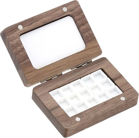 PATIKIL 15 Grids Mini Portable Palette, Small Wooden Sketchbook Watercolor Palette, Mixing Tray Pocket Magnetic Travel Paint Palette for Painters Artists Acrylic Painting, Brown in Saudi Arabia