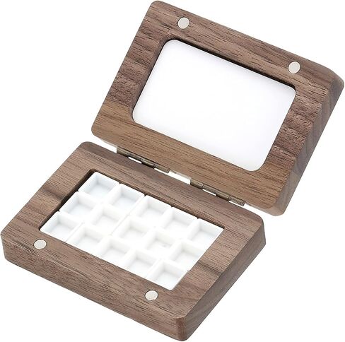 PATIKIL 15 Grids Mini Portable Palette, Small Wooden Sketchbook Watercolor Palette, Mixing Tray Pocket Magnetic Travel Paint Palette for Painters Artists Acrylic Painting, Brown in Saudi Arabia
