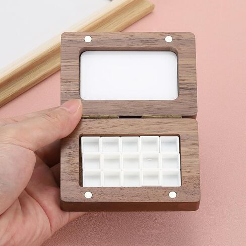 PATIKIL 15 Grids Mini Portable Palette, Small Wooden Sketchbook Watercolor Palette, Mixing Tray Pocket Magnetic Travel Paint Palette for Painters Artists Acrylic Painting, Brown in Saudi Arabia