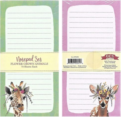 OCS Designs Flower Crown Animals Giraffe/Fawn Deer Notepads, Set of 2 in Saudi Arabia