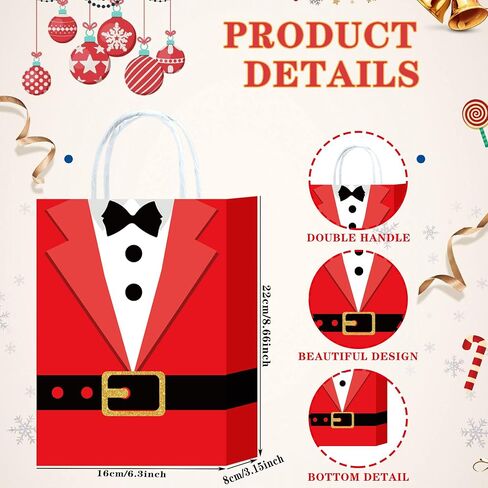 HongXingHai 8 Pcs Fine Christmas bags Christmas Kraft Paper Gift Bags with Handles Christmas Prints for Holiday Christmas Goody Bags, Xmas Gift Bags,Party Favors in Saudi Arabia