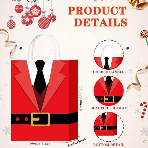 HongXingHai 8 Pcs Fine Christmas bags Christmas Kraft Paper Gift Bags with Handles Christmas Prints for Holiday Christmas Goody Bags, Xmas Gift Bags,Party Favors in Saudi Arabia