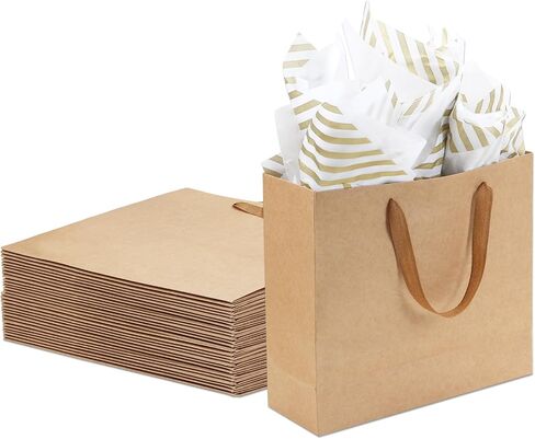 Moretoes 15pcs Brown Paper Bags Gift Bags with Handles & Tissue Paper - 12.5"x4.5"x11" Large for Valentine's Day, Weddings, Holidays, Shopping, Birthday in Saudi Arabia