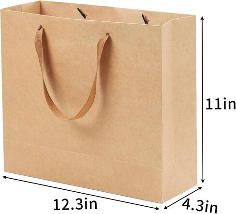 Moretoes 15pcs Brown Paper Bags Gift Bags with Handles & Tissue Paper - 12.5"x4.5"x11" Large for Valentine's Day, Weddings, Holidays, Shopping, Birthday in Saudi Arabia