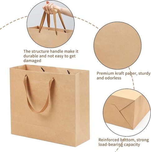 Moretoes 15pcs Brown Paper Bags Gift Bags with Handles & Tissue Paper - 12.5"x4.5"x11" Large for Valentine's Day, Weddings, Holidays, Shopping, Birthday in Saudi Arabia