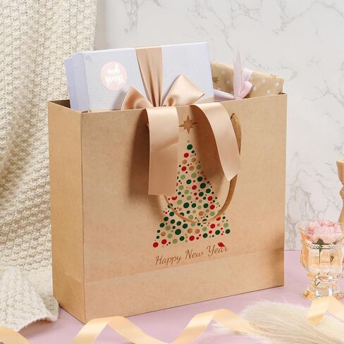 Moretoes 15pcs Brown Paper Bags Gift Bags with Handles & Tissue Paper - 12.5"x4.5"x11" Large for Valentine's Day, Weddings, Holidays, Shopping, Birthday in Saudi Arabia