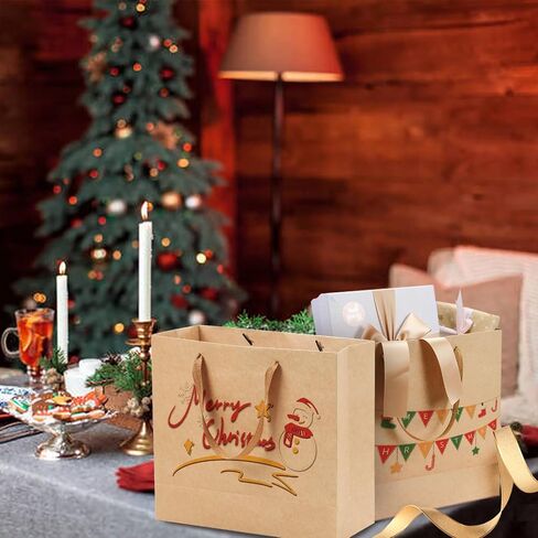 Moretoes 15pcs Brown Paper Bags Gift Bags with Handles & Tissue Paper - 12.5"x4.5"x11" Large for Valentine's Day, Weddings, Holidays, Shopping, Birthday in Saudi Arabia