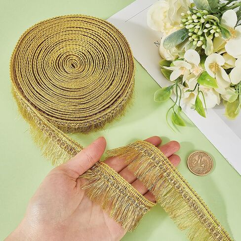 GORGECRAFT 15Yds Gold Fringe Tassel Trim 1-1/4 inch(32mm) Wide Metallic Lace Trim Ribbon with Tassel Glitter Braided Edging Trimming for DIY Sewing Crafts Clothing Curtain Tablecloth Skirt in Saudi Arabia