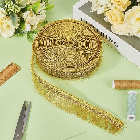 GORGECRAFT 15Yds Gold Fringe Tassel Trim 1-1/4 inch(32mm) Wide Metallic Lace Trim Ribbon with Tassel Glitter Braided Edging Trimming for DIY Sewing Crafts Clothing Curtain Tablecloth Skirt in Saudi Arabia