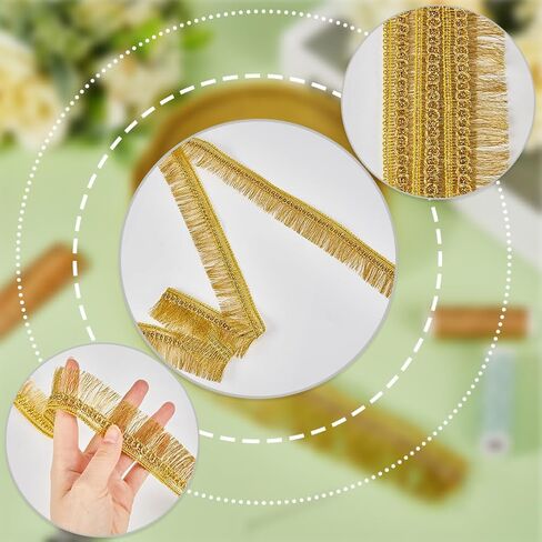 GORGECRAFT 15Yds Gold Fringe Tassel Trim 1-1/4 inch(32mm) Wide Metallic Lace Trim Ribbon with Tassel Glitter Braided Edging Trimming for DIY Sewing Crafts Clothing Curtain Tablecloth Skirt in Saudi Arabia