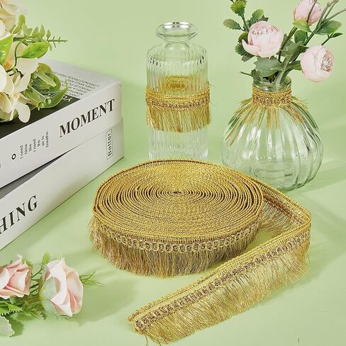 GORGECRAFT 15Yds Gold Fringe Tassel Trim 1-1/4 inch(32mm) Wide Metallic Lace Trim Ribbon with Tassel Glitter Braided Edging Trimming for DIY Sewing Crafts Clothing Curtain Tablecloth Skirt in Saudi Arabia