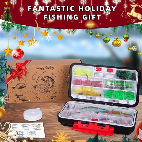 Fishing Lure Kit,Tackle Box with Tackle Included Accessories Fishing Starter Kit for Adults, Includes Spoon Crankbait Plastic Shrimp Worm Hook for Bass Trout Fishing Gifts for Men Orange in Saudi Arabia