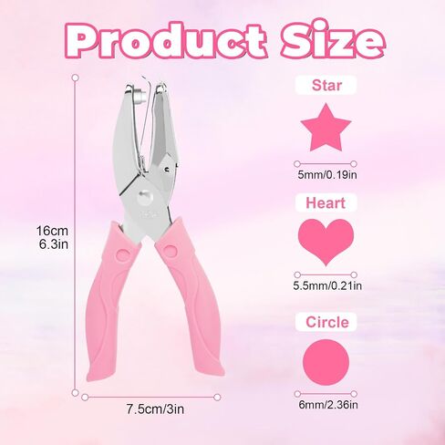 UCEC 3 Pack Hole Punch Shapes, Single Hole Punch,Mini Hole Puncher with Soft Grip, 0.2 Inch Star, 0.22 Inch Heart Hole, 0.25 Inch Circle Punch for DIY Craft Tag Clothing Ticket Scrapbook Tool in Saudi Arabia